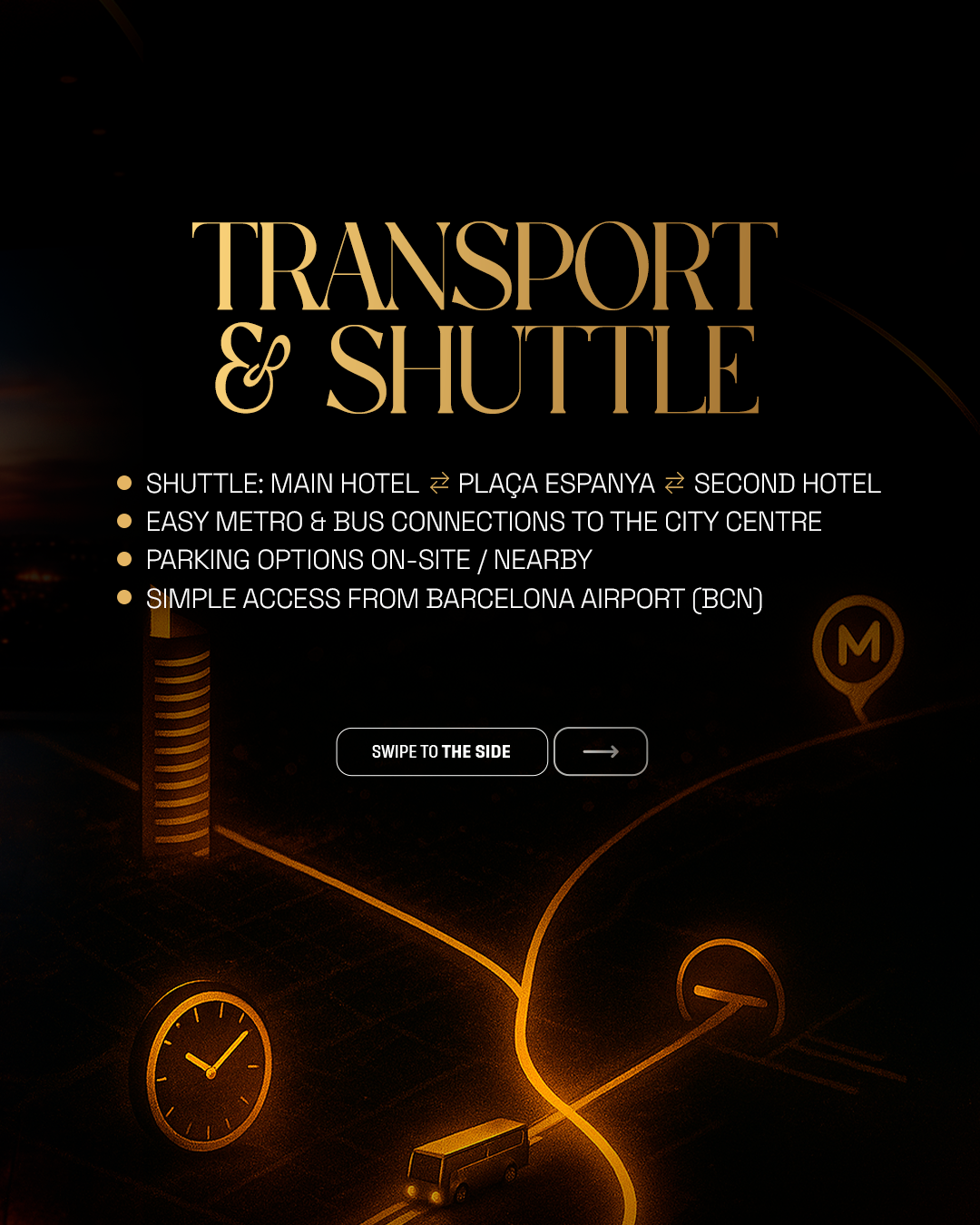 Information about welcome drinks, dinners and pool time